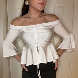 🤍 WHITE OFF SHOULDER ANGEL SLEEVE / WESTERN STYLE CROP TOP 🤍